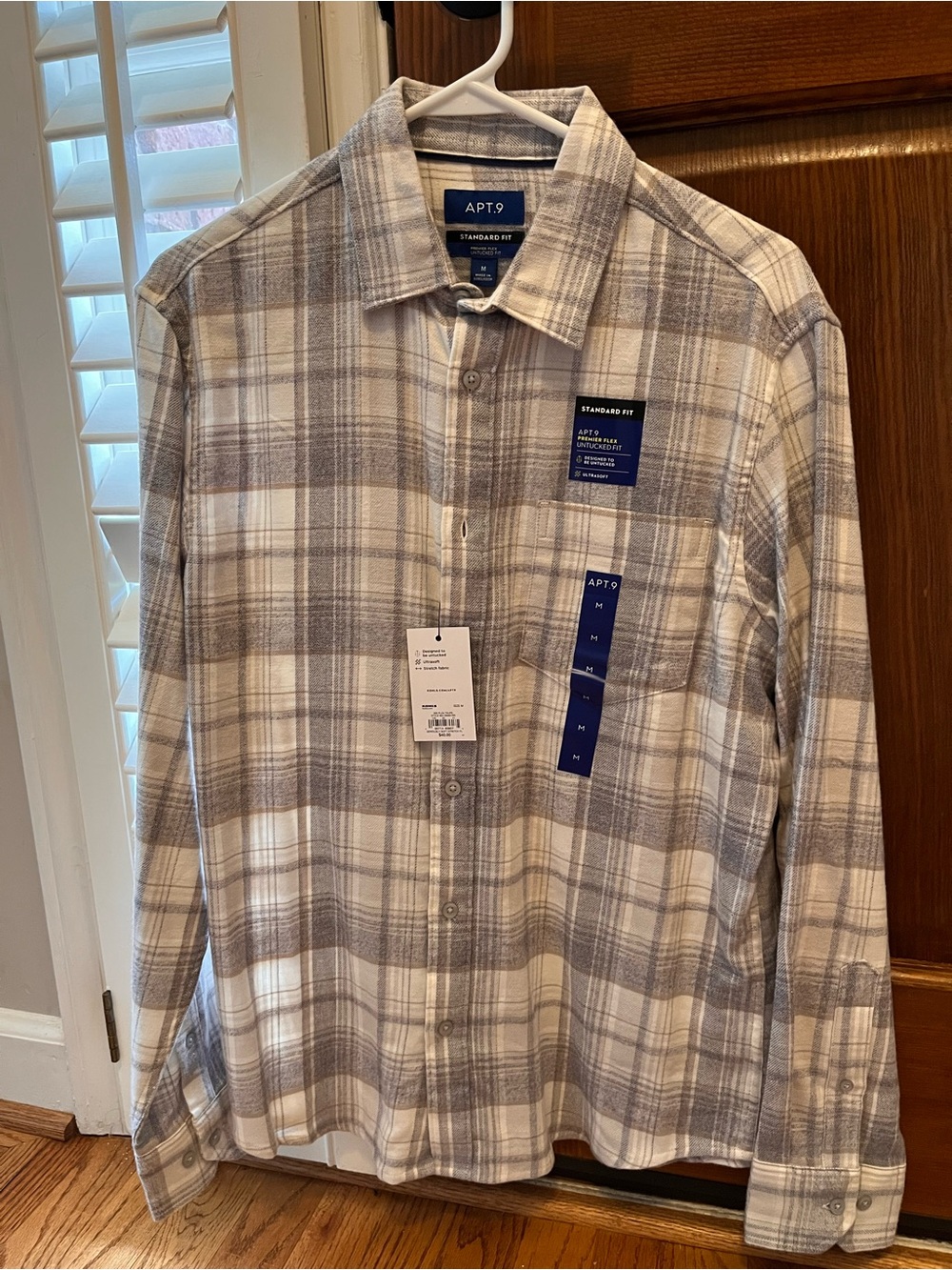 Apt. 9 Taupe and White Plaid Button-Down Shirt